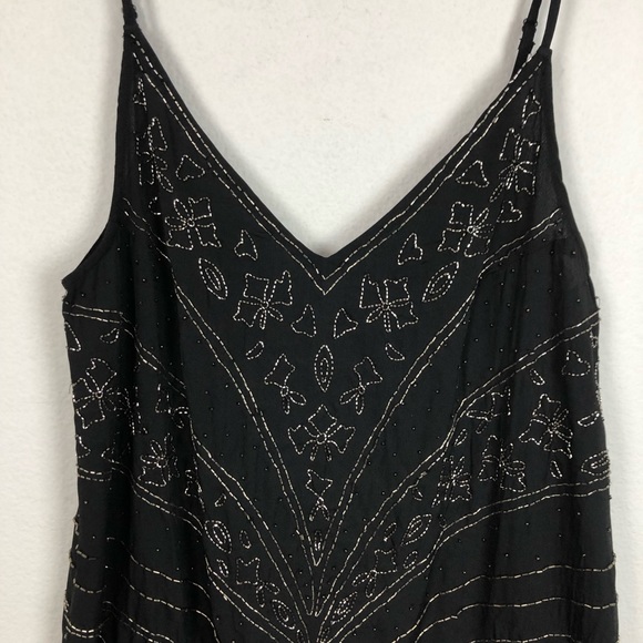 Free People Embellished Mini Slip Dress Size Medium Black Sleeveless Beaded - Picture 4 of 10